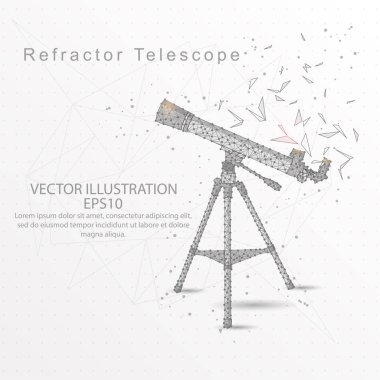 Refractor telescope abstract mesh line and composition digitally drawn starry sky or space in the form of broken a part triangle shape and scattered dots low poly wire frame. clipart