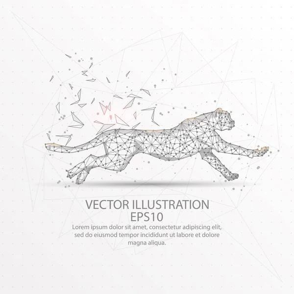 Cheetah Running Abstract Mesh Line Composition Digitally Drawn Starry Sky — Stock Vector