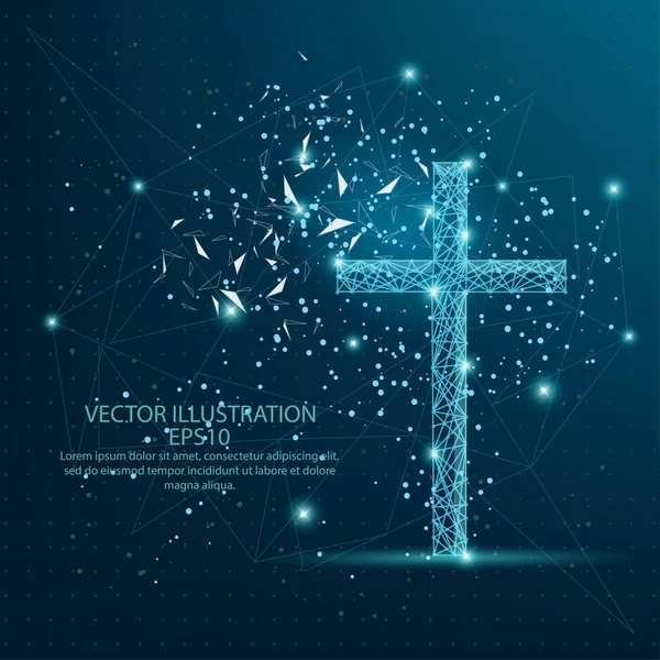 기독교 십자가 디지털 밤하늘 형태로 삼각형 파란색 배경에 흩어져 와이어 — 스톡 사진