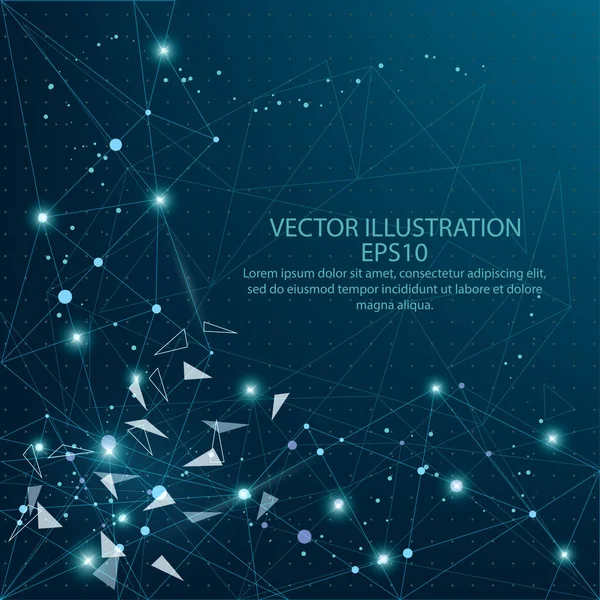Abstract Mesh Digitally Drawn Starry Sky Broken Scattered Triangles Blue — Stock Vector