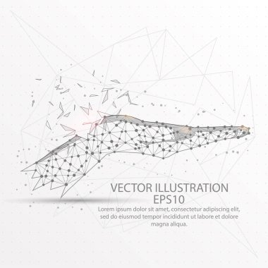 Kırık el formu kafes çizgisinin ve kompozisyon şeklinde dijital olarak çizilmiş bir bölümü üçgen şekil ve dağınık nokta düşük poli tel çerçeve.