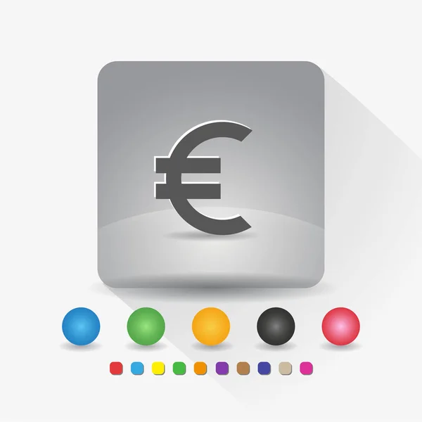Ikon för euro europeisk valutasymbol. Sign symbol app i grå fyrkantig form runt hörn med lång skugga vektor illustration och färgmall. — Stock vektor