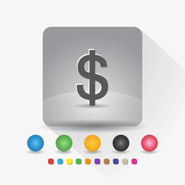 Symbole de devise dollar américain icône. Signe symbole app en forme de carré gris coin rond avec une longue illustration vectorielle ombre et modèle de couleur . — Image vectorielle