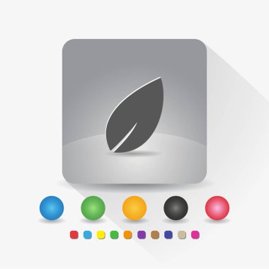 Yaprak simgesi. Uzun gölge vektör çizimi ve renk şablonu ile gri kare şekil yuvarlak köşesinde işaret sembolü uygulaması.