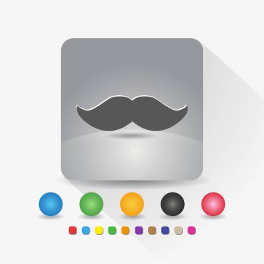 Bıyık simgesi. Uzun gölge vektör çizimi ve renk şablonu ile gri kare şekil yuvarlak köşesinde işaret sembolü uygulaması.