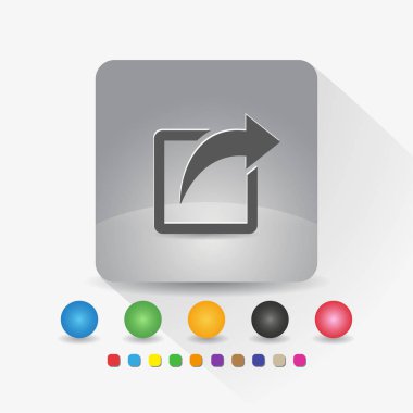 Simgeyi paylaşın. Uzun gölge vektör çizimi ve renk şablonu ile gri kare şekil yuvarlak köşesinde işaret sembolü uygulaması.