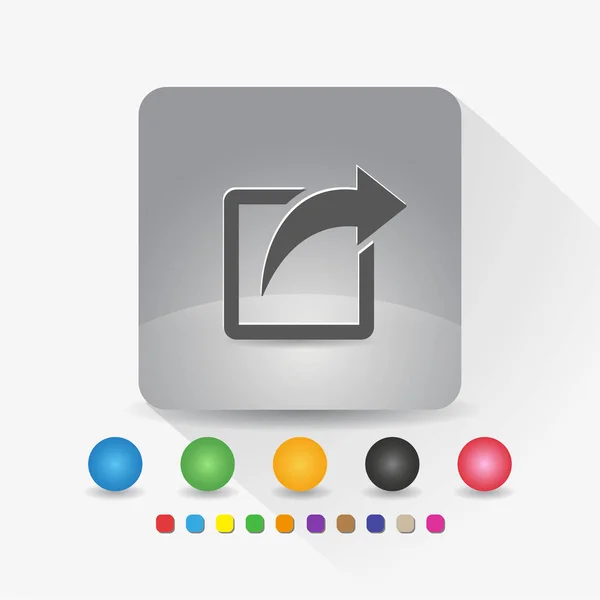 Delningsikonen. Sign symbol app i grå fyrkantig form runt hörn med lång skugga vektor illustration och färgmall. — Stock vektor