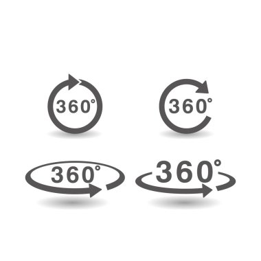 360 Derece simgesi basit düz stil vektör illüstrasyon seti.