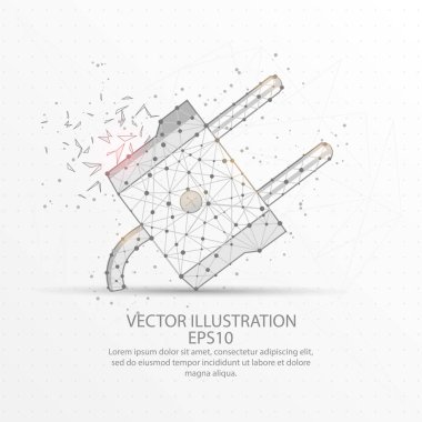 Beyaz arka plan üzerinde elektrikli fiş düşük poli tel çerçeve.