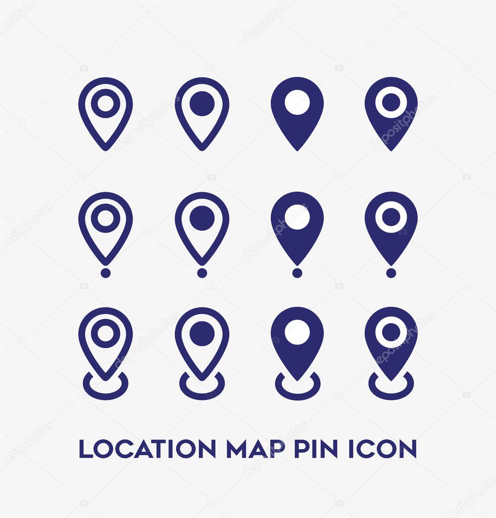 Location map pin icon set with different style vector illustration.