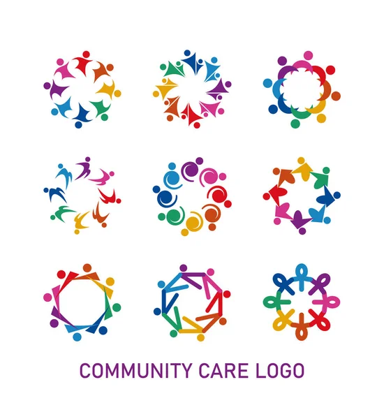 Set Colorful Social Community Care Logo Icon White Background — Stock Vector