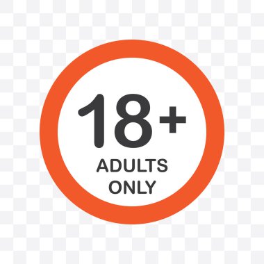 Kırmızı 18 yetişkin sadece beyaz arkaplanda izole edilmiş düz stil tasarım vektör illüstrasyonunu imzalar..