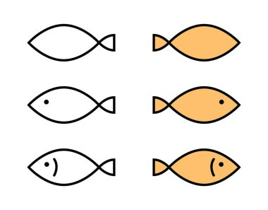 Beyaz zemin üzerinde balık hayvan ikonu izole edilmiş düz stil tasarım vektör çizimi.