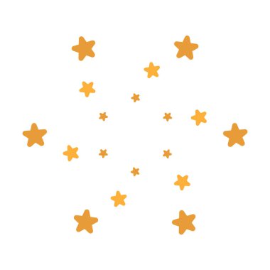 Beyaz arkaplanda sanatsal altın daire yıldızları simgesi izole edilmiş düz stil tasarım vektör çizimi.