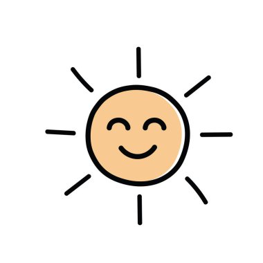 Mutlu turuncu, gülümseyen ikon, beyaz arkaplanda izole vektör çizimi.