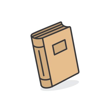 Basit kahverengi kitap simgesi beyaz arkaplanda izole edilmiş düz tasarım vektör çizimi.