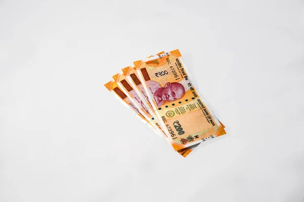 Modern Indian 200 Rupees Sedlar Minimal Grå Bakgrund — Stockfoto