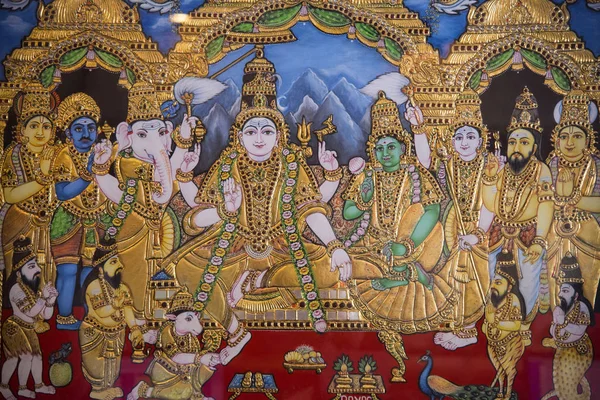 Tanjore 绘画是最受欢迎的古典南印度绘画形式之一 印度坦贾武尔绘画的致密成分 表面丰富度和鲜艳的色彩区别于其他 — 图库照片