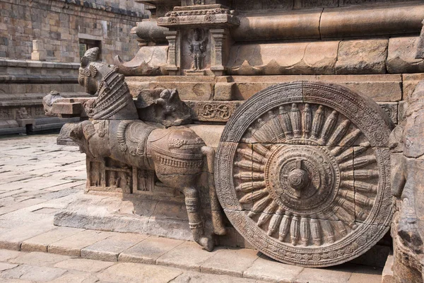 Balustrade Carved Elephant Shiva Chariot Entrance Airavatesvara Temple Darasuram Kumbakonam — Stock Photo, Image