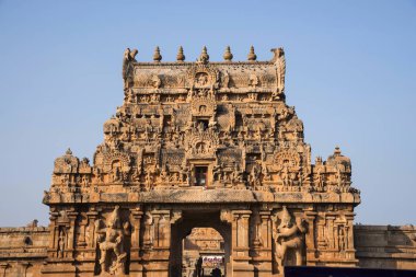 Giriş kapısı veya Gopuram. Brihadishvara Tapınağı, Thanjavur, Tamil Nadu Hindistan