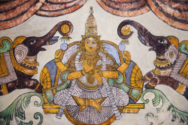 Gajalakshmi iç Nayaka resmini duvarına cloister mandappa. Brihadishvara Tapınağı, Thanjavur, Tamil Nadu