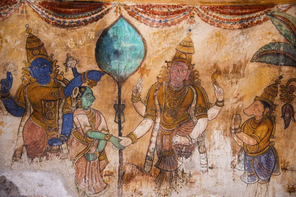 Картина Наяки на внутренней стене монастырской мандапы. Храм Брихадишвара, Тханджавур, Тамилнад — стоковое фото