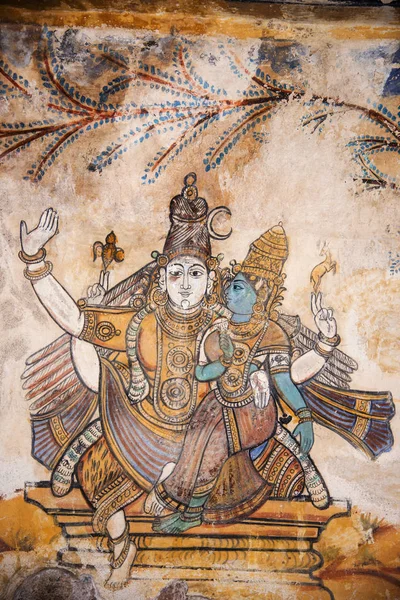 Nayaka painting on the inside wall of the cloister mandappa. Brihadishvara Temple, Thanjavur, Tamil Nadu — Stock Photo, Image