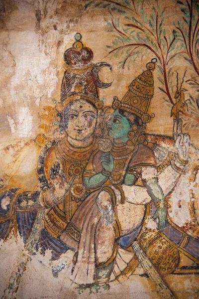 Pintura de Nayaka en la pared interior del claustro mandappa. Templo Brihadishvara, Thanjavur, Tamil Nadu — Foto de Stock