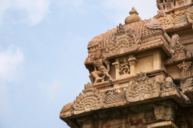 Kısmi görünümü oyma Gopuram Shiva Tapınağı, Gangaikonda Cholapuram, Tamil Nadu, Hindistan