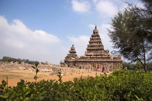 Vista exterior del templo de la orilla, construido en 700 728 dC, Mahabalipuram — Foto de Stock