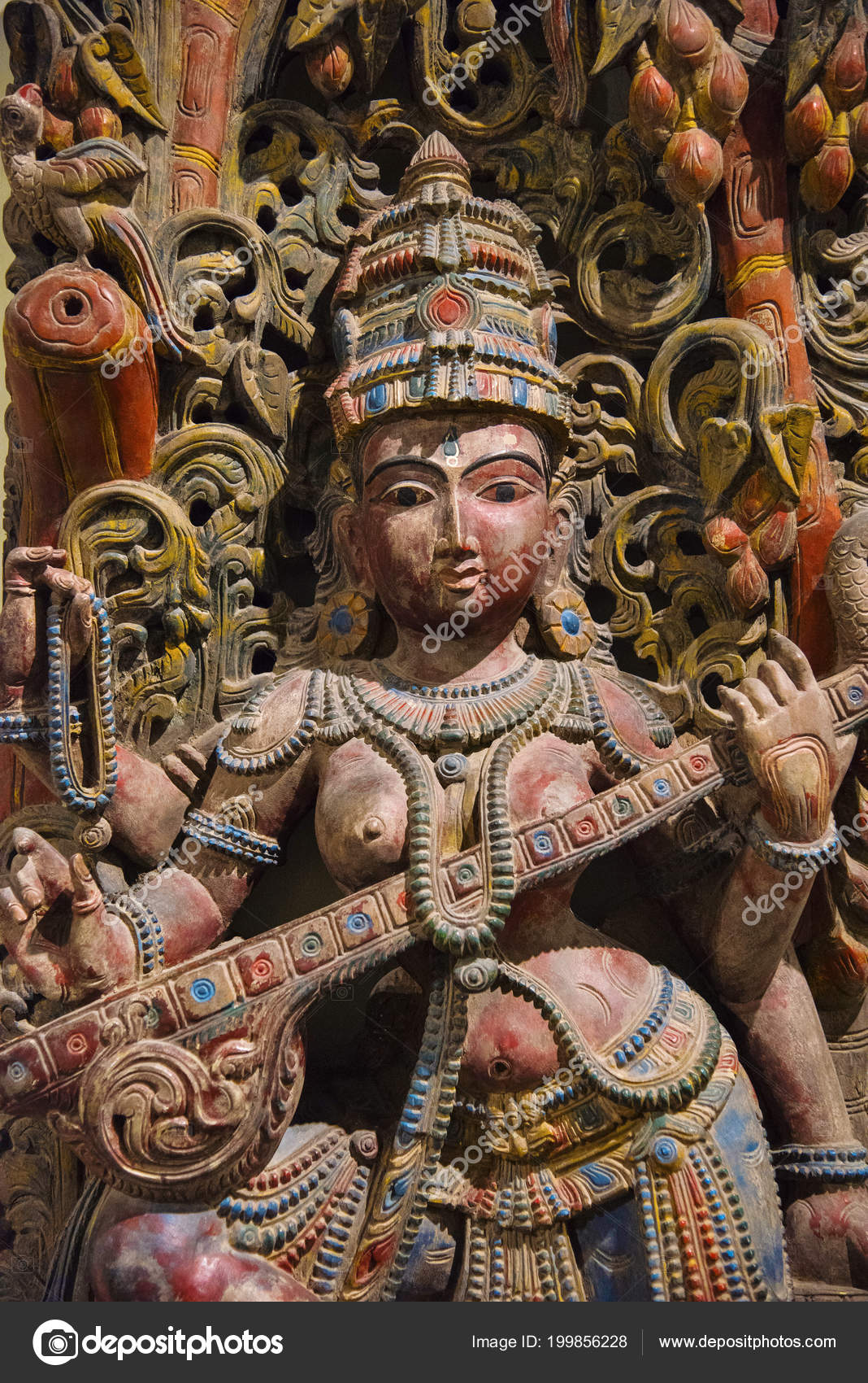 Wooden Idol Of Goddess Saraswati Egmore Chennai India Located At The Government Museum Or Madras Museum Stock Photo Image By C Realityimages