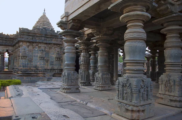 Carved pillars of the Mahadeva Temple, was built circa 1112 CE by Mahadeva, a commander in the army of the Western Chalukya King Vikramaditya VI, it a good example of complete Western Chalukyan art