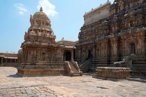 Templo Chandikesvara Izquierda Templo Airavatesvara Derecha Darasuram Tamil Nadu India — Foto de Stock