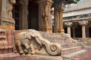 Elephants of the balustrades, Subrahmanyam shrine, Brihadisvara Temple complex, Tanjore, Tamil Nadu, India clipart