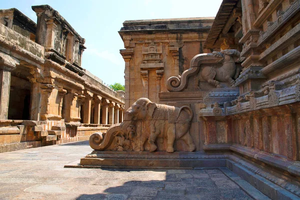 Fil korkuluk, Kuzey girişinde, Subrahmanyam Tapınak, Brihadisvara tapınak kompleksi, Tanjore, Tamil Nadu Hindistan