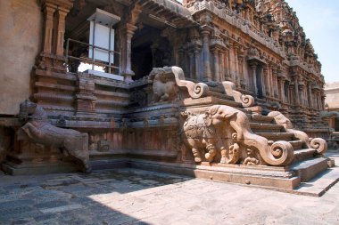 Northern entrance to mandapa, Subrahmanyam shrine, Brihadisvara Temple complex, Tanjore, Tamil Nadu, India. View from North East. clipart