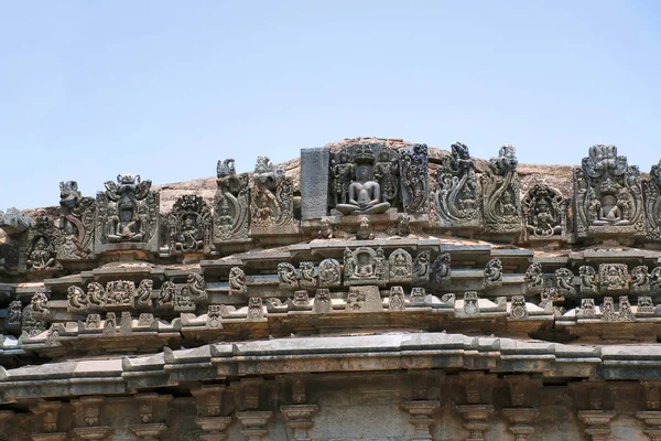 Panel Sulfuro Que Muestra Tirthankara Jain Con Yaksha Ambos Lados —  Fotos de Stock