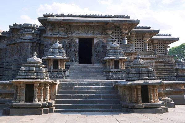 Close Southentrance Para Hoysaleshvara Temple Halebid Karnataka Índia — Fotografia de Stock