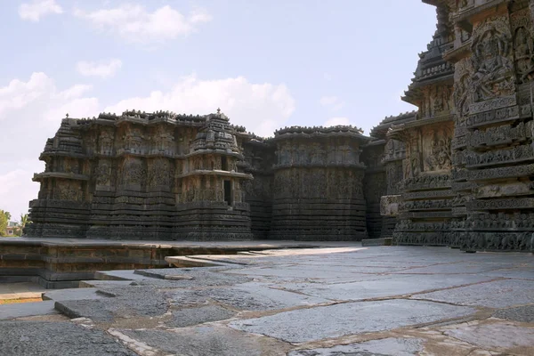 Cephe Süslü Duvar Paneli Kabartma Hoysaleshwara Tapınağı Halebidu Karnataka Hindistan — Stok fotoğraf