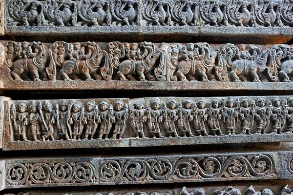 Frisos Animales Escenas Episodios Mitológicos Ramayana Mahabharata Base Del Templo — Foto de Stock