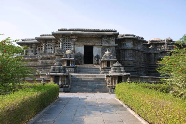 Vista Frontal Del Templo Hoysaleshvara Halebid Karnataka India Vista Desde — Foto de Stock
