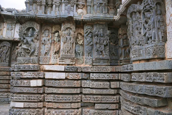 Ornate Bas Relieif Sculptures Hindu Deities Kedareshwara Temple Halebid Karnataka — Stock Photo, Image