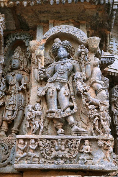 Utsmyckade Vägg Panel Reliefer Föreställande Bhairava Form Shiva Kedareshwara Tempel — Stockfoto