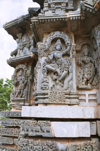 Relevos Painel Parede Ornamentado Retratando Krishna Dançando Cabeça Serpente Kalia — Fotografia de Stock