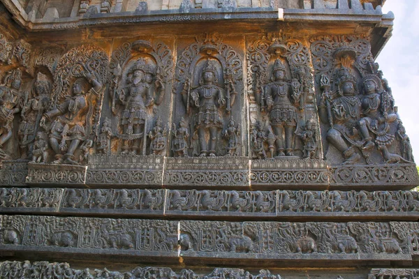 Ornate Wall Panel Reliefs Depicting Left Goddess Lord Brahma Mahesh — Stock Photo, Image