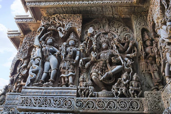 Rzeźby Tańca Śiwy Hoysaleshwara Temple Halebidu Karnataka Indie Widok Zachodu — Zdjęcie stockowe