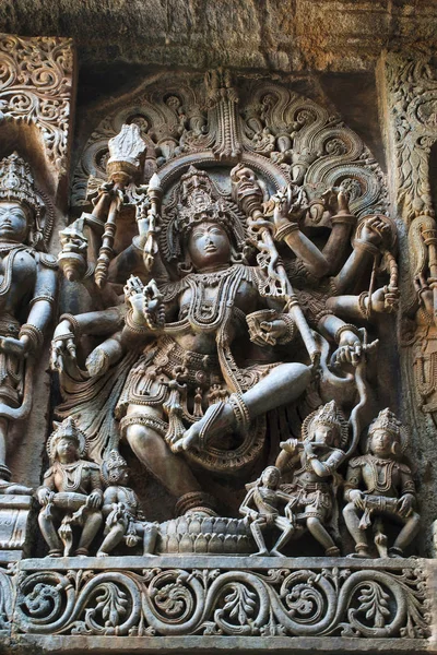 Escultura Baile Shiva Hoysaleshwara Templo Halebidu Karnataka India Vista Desde — Foto de Stock