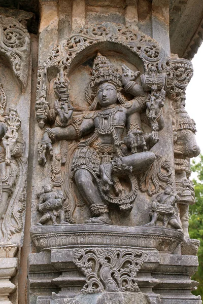 Skulpturer Dansande Shiva North East Vägg Kedareshwara Templet Halebid Karnataka — Stockfoto