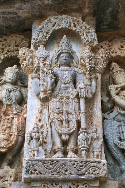 Skulpturen Von Lord Vishnu Kedareshwara Tempel Halebid Karnataka Indien — Stockfoto