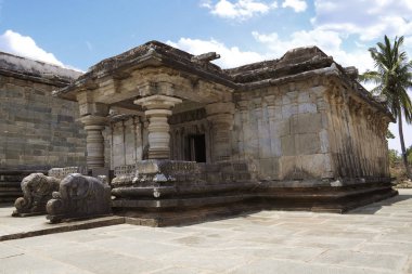 Adinataha Basadi, Basadi Halli jain Tapınağı karmaşık, Karnataka, Hindistan yan görünüm. Fil korkuluklar girişinde fark.